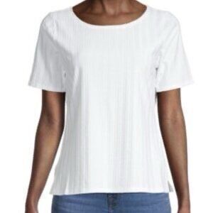 EILEEN FISHER Women’s White Textured Vertical Rib Short Sleeve Top Size Medium